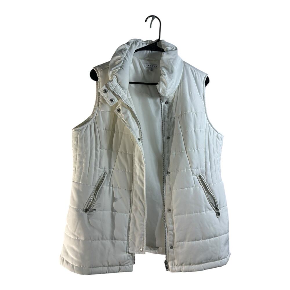 New Tribal Brand Womens Petite Large White Puffer Vest Pockets Spring Prep
